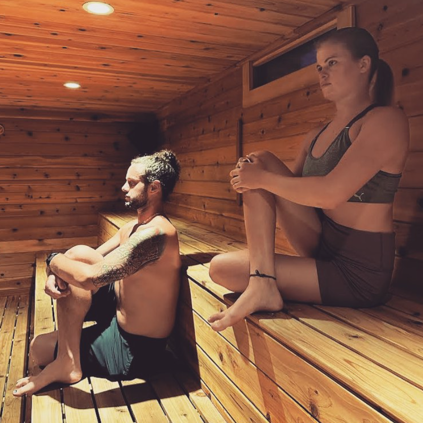 Two people in a sauna